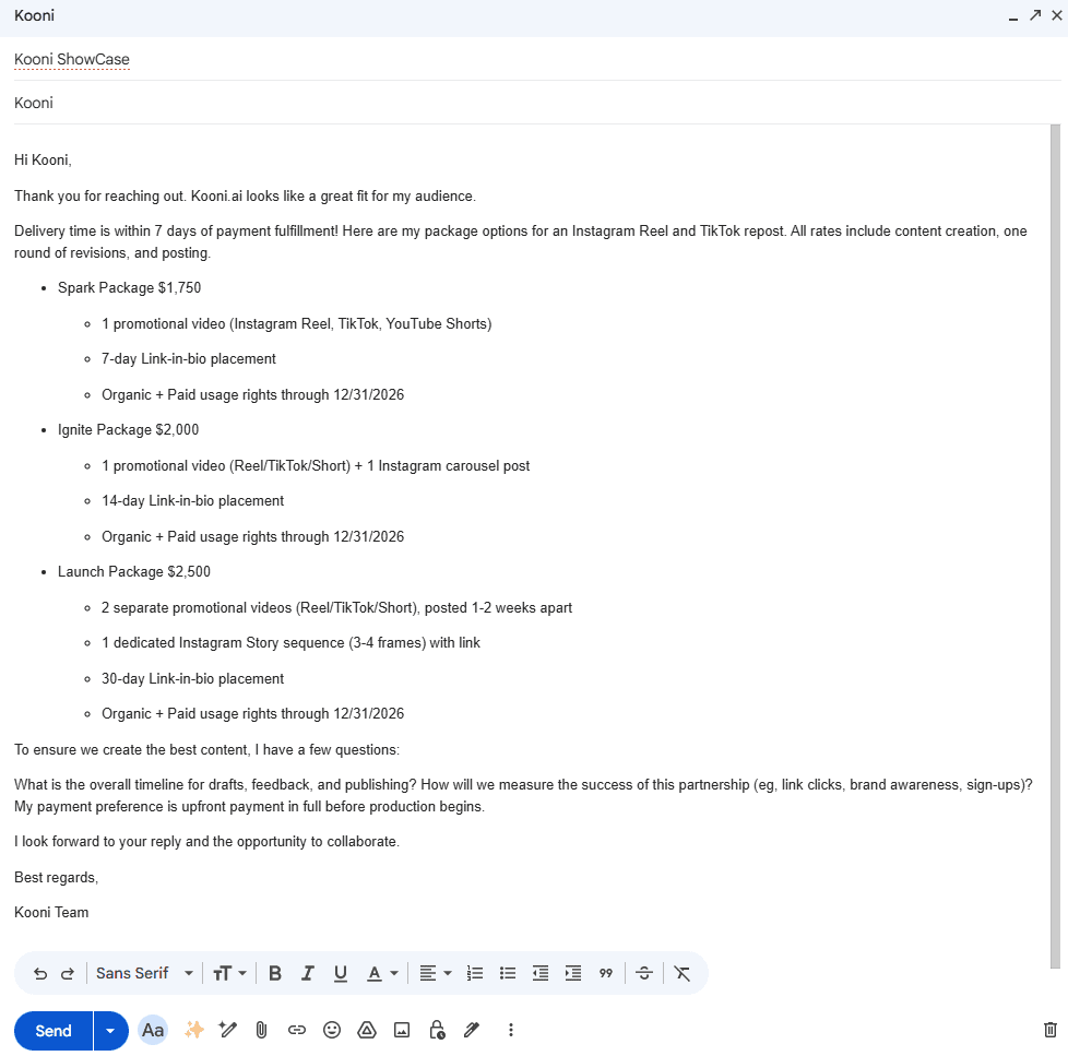 Before - Plain text email